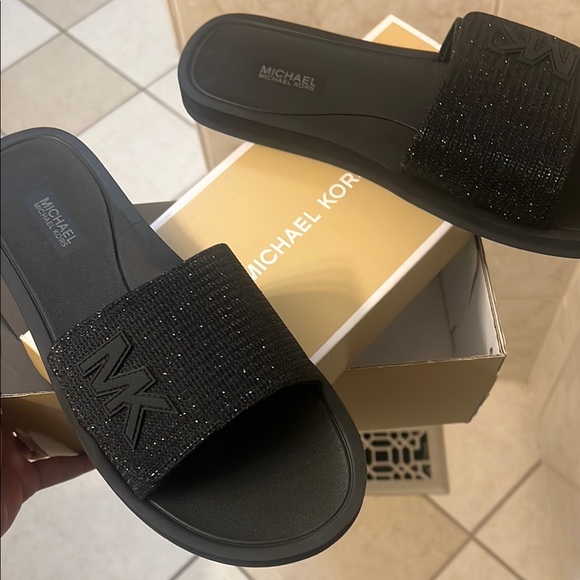Michael Kors Black Slide Sandals - Picture 1 of 2